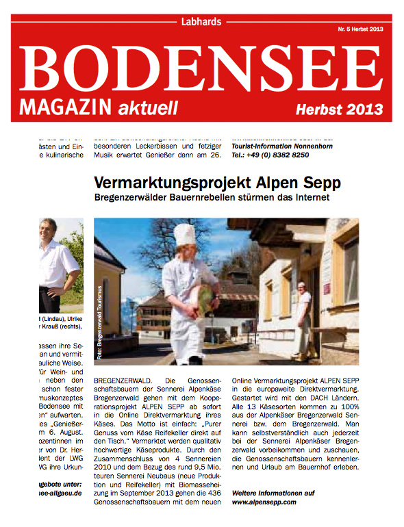 Alpen Sepp im Bodensee Magazin, Nr. 5, Herbst 2013