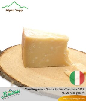 Käse Trentingrana - Grana Padano Trentino D.O.P. - 36 Monate gereift. Ähnlich Parmesan.