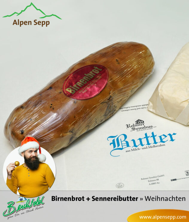 Birnenbrot mit Sennerei Butter im Weihnachtsset